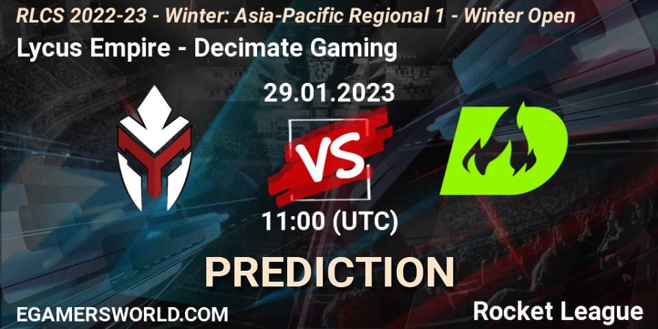 Lycus Empire - Decimate Gaming: прогноз. 29.01.2023 at 11:00, Rocket League, RLCS 2022-23 - Winter: Asia-Pacific Regional 1 - Winter Open