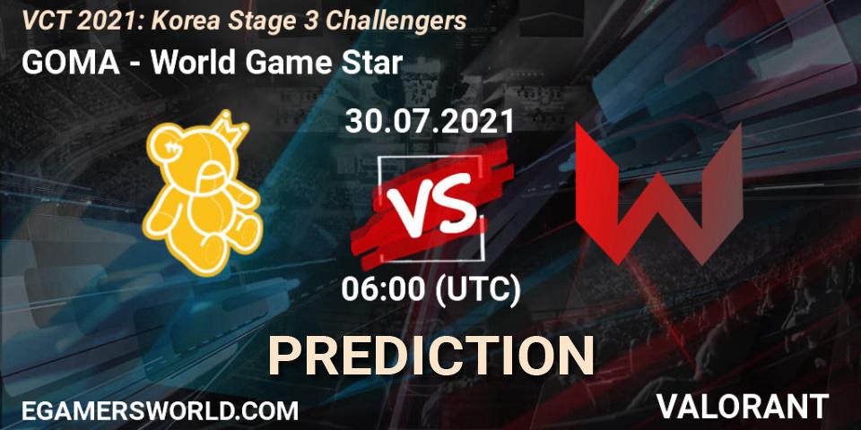 GOMA - World Game Star: прогноз. 30.07.2021 at 06:00, VALORANT, VCT 2021: Korea Stage 3 Challengers