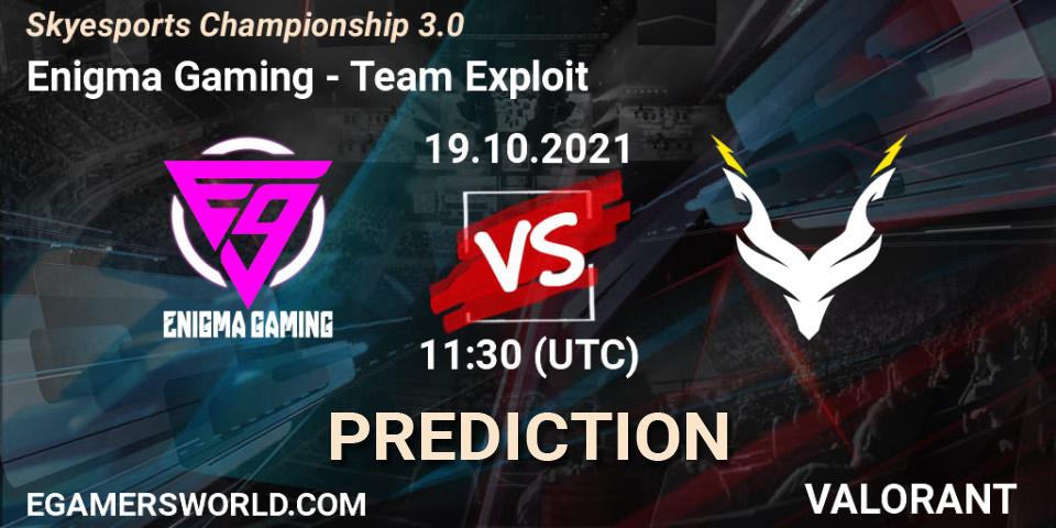 Enigma Gaming - Team Exploit: прогноз. 19.10.2021 at 11:30, VALORANT, Skyesports Championship 3.0