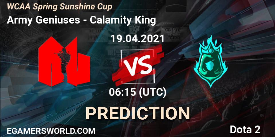 Army Geniuses - Calamity King: прогноз. 19.04.2021 at 06:27, Dota 2, WCAA Spring Sunshine Cup