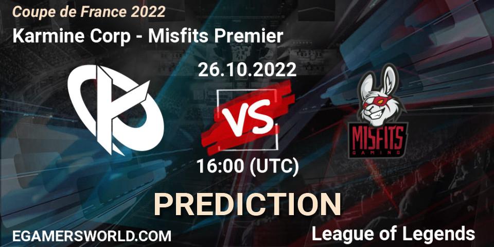 Karmine Corp - Misfits Premier: прогноз. 26.10.22, LoL, Coupe de France 2022