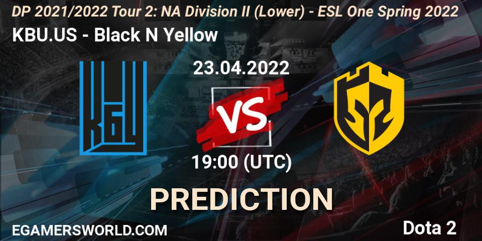 KBU.US - Black N Yellow: прогноз. 23.04.2022 at 18:55, Dota 2, DP 2021/2022 Tour 2: NA Division II (Lower) - ESL One Spring 2022