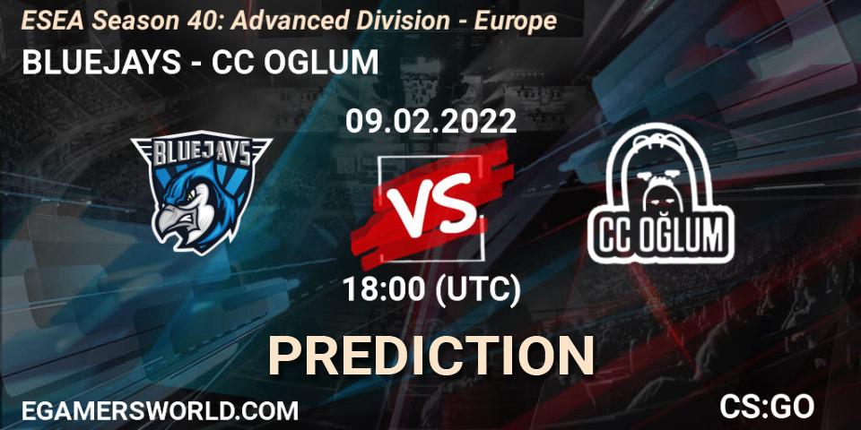 BLUEJAYS - CC OGLUM: прогноз. 09.02.2022 at 18:00, Counter-Strike (CS2), ESEA Season 40: Advanced Division - Europe