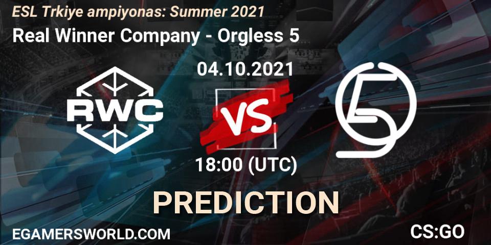 Real Winner Company - Orgless 5: прогноз. 04.10.2021 at 18:00, Counter-Strike (CS2), ESL Türkiye Şampiyonası: Summer 2021
