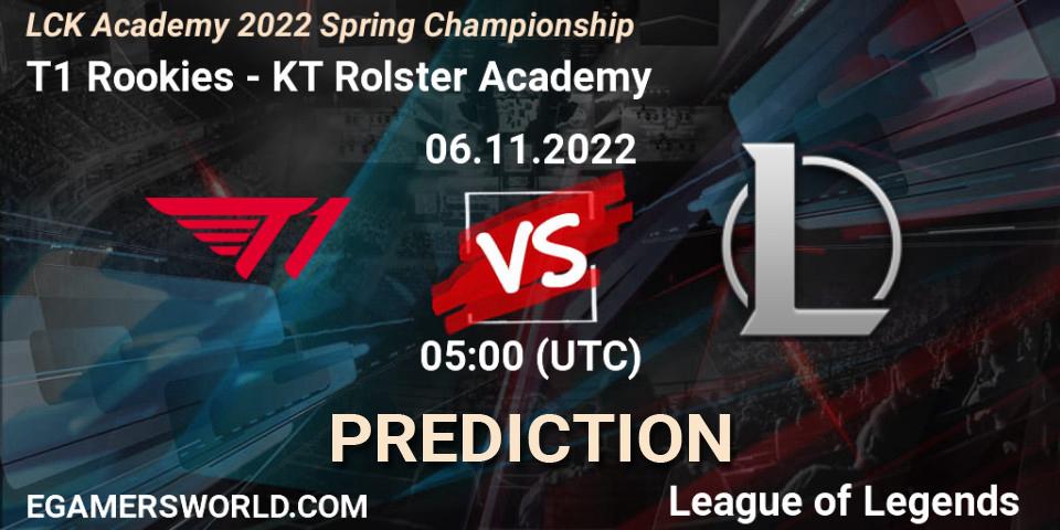 T1 Rookies - KT Rolster Academy: прогноз. 06.11.2022 at 05:00, LoL, LCK Academy 2022 Spring Championship