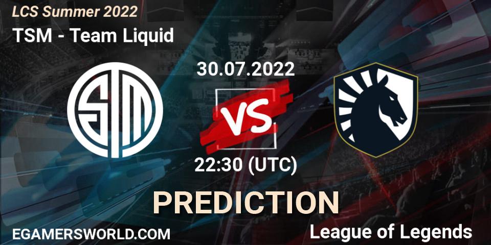 TSM - Team Liquid: прогноз. 30.07.2022 at 22:45, LoL, LCS Summer 2022