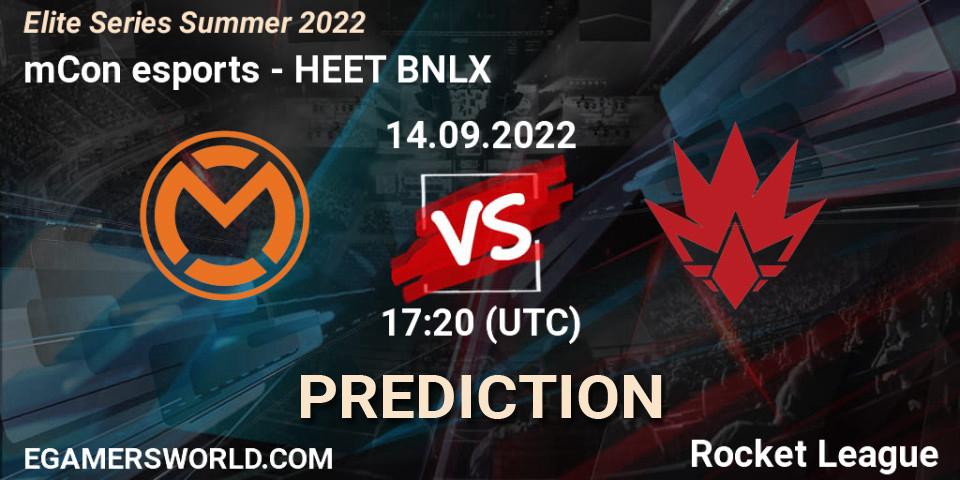 mCon esports - HEET BNLX: прогноз. 14.09.2022 at 17:20, Rocket League, Elite Series Summer 2022