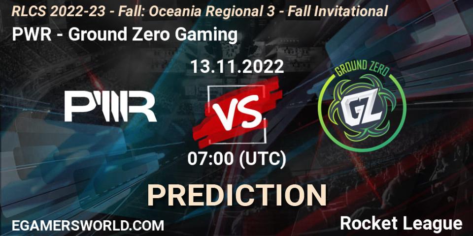 PWR - Ground Zero Gaming: прогноз. 13.11.2022 at 07:00, Rocket League, RLCS 2022-23 - Fall: Oceania Regional 3 - Fall Invitational