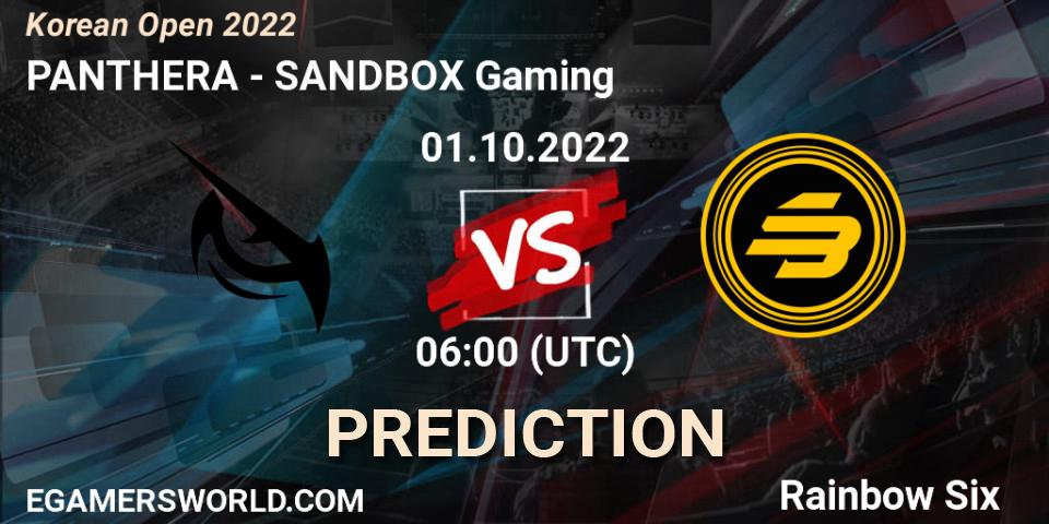 PANTHERA - SANDBOX Gaming: прогноз. 01.10.2022 at 06:00, Rainbow Six, Korean Open 2022