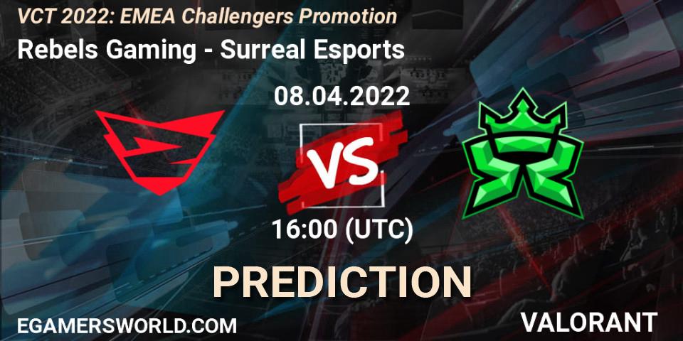 Rebels Gaming - Surreal Esports: прогноз. 08.04.2022 at 16:05, VALORANT, VCT 2022: EMEA Challengers Promotion