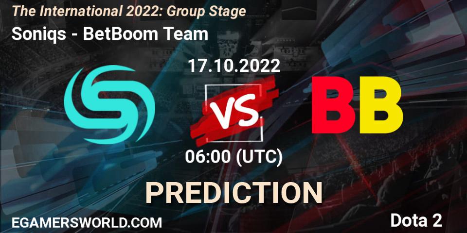 Soniqs - BetBoom Team: прогноз. 17.10.2022 at 06:39, Dota 2, The International 2022: Group Stage