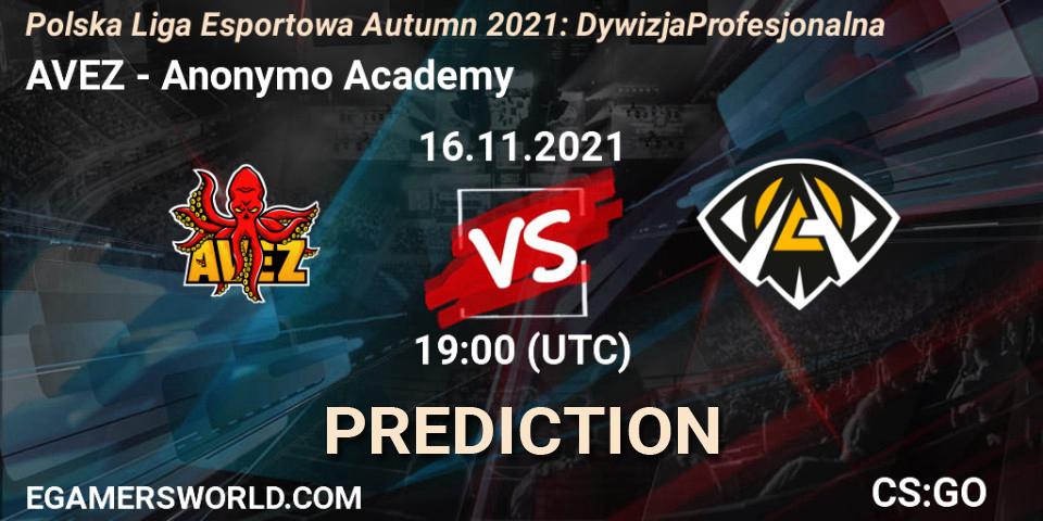 AVEZ - Anonymo Academy: прогноз. 16.11.2021 at 20:00, Counter-Strike (CS2), Polska Liga Esportowa Autumn 2021: Dywizja Profesjonalna