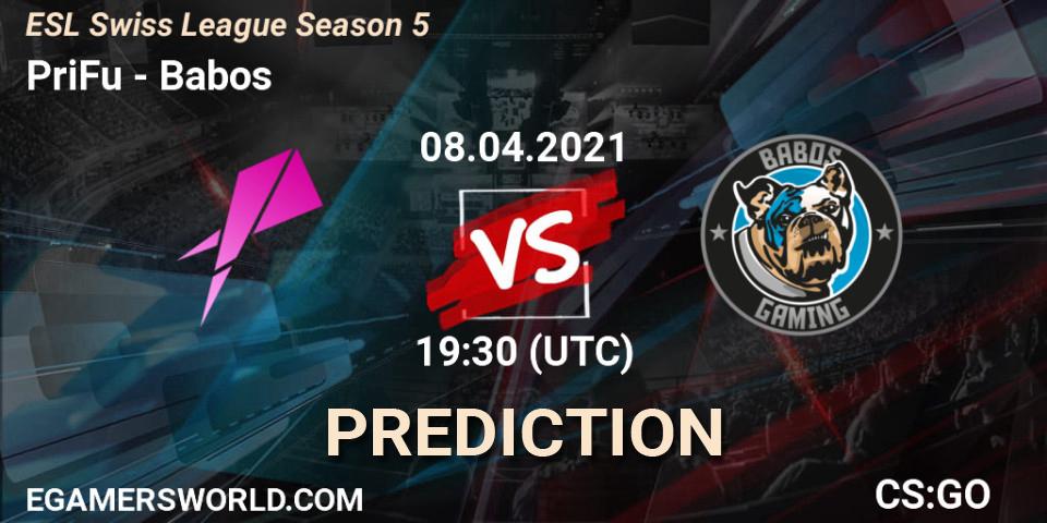 PriFu - Babos: прогноз. 08.04.2021 at 19:30, Counter-Strike (CS2), ESL Swiss League Season 5