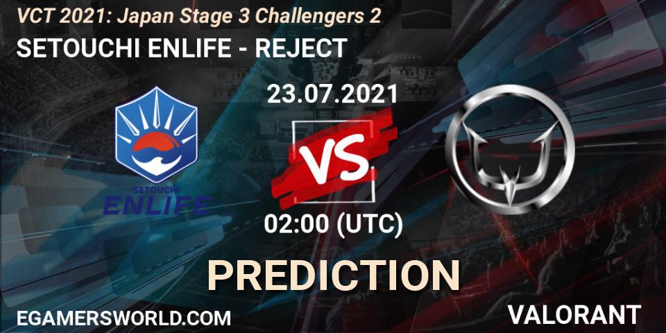 SETOUCHI ENLIFE - REJECT: прогноз. 23.07.2021 at 02:00, VALORANT, VCT 2021: Japan Stage 3 Challengers 2