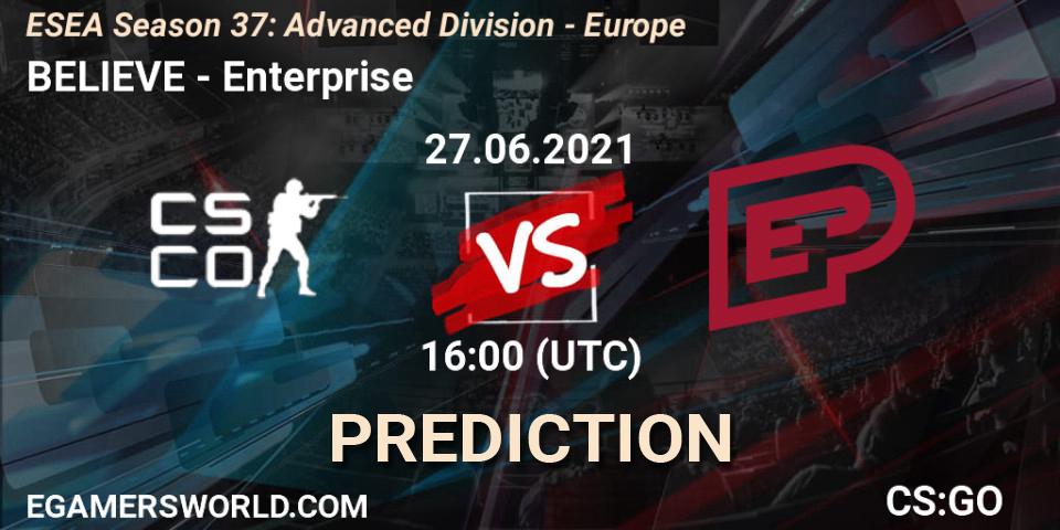 BELIEVE - Enterprise: прогноз. 27.06.2021 at 16:00, Counter-Strike (CS2), ESEA Season 37: Advanced Division - Europe