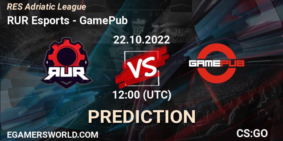 RUR Esports - GamePub: прогноз. 22.10.2022 at 12:00, Counter-Strike (CS2), RES Adriatic League