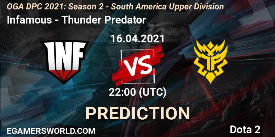 Infamous - Thunder Predator: прогноз. 16.04.2021 at 23:05, Dota 2, OGA DPC 2021: Season 2 - South America Upper Division