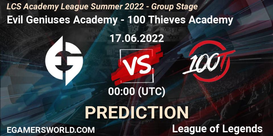 Evil Geniuses Academy - 100 Thieves Academy: прогноз. 17.06.2022 at 00:00, LoL, LCS Academy League Summer 2022 - Group Stage