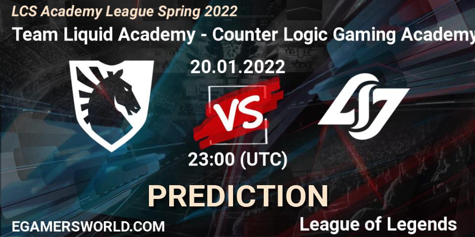 Team Liquid Academy - Counter Logic Gaming Academy: прогноз. 20.01.2022 at 23:00, LoL, LCS Academy League Spring 2022