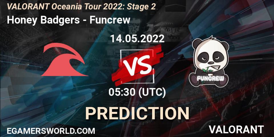 Honey Badgers - Funcrew: прогноз. 14.05.2022 at 05:30, VALORANT, VALORANT Oceania Tour 2022: Stage 2