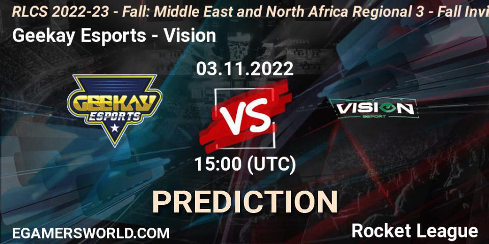 Geekay Esports - Vision: прогноз. 03.11.2022 at 15:00, Rocket League, RLCS 2022-23 - Fall: Middle East and North Africa Regional 3 - Fall Invitational