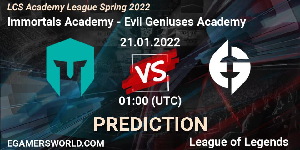 Immortals Academy - Evil Geniuses Academy: прогноз. 21.01.2022 at 01:00, LoL, LCS Academy League Spring 2022