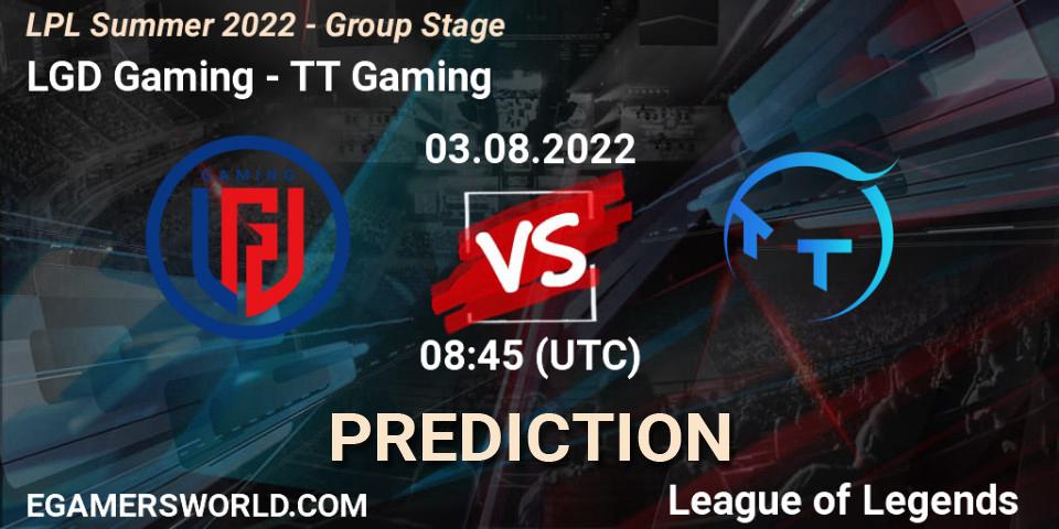 LGD Gaming - TT Gaming: прогноз. 03.08.2022 at 09:00, LoL, LPL Summer 2022 - Group Stage