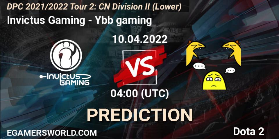 Invictus Gaming - Ybb gaming: прогноз. 19.04.2022 at 04:00, Dota 2, DPC 2021/2022 Tour 2: CN Division II (Lower)