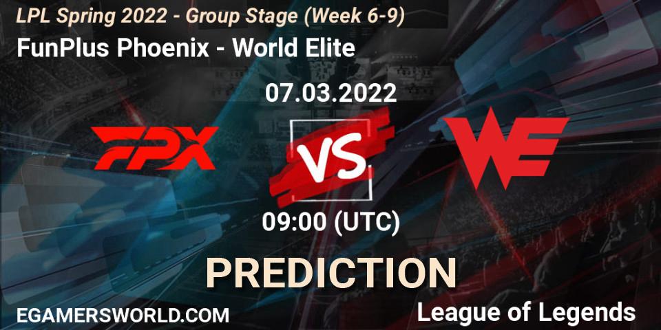 FunPlus Phoenix - World Elite: прогноз. 07.03.2022 at 09:00, LoL, LPL Spring 2022 - Group Stage (Week 6-9)
