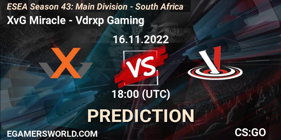 XvG Miracle - Vdrxp Gaming: прогноз. 16.11.22, CS2 (CS:GO), ESEA Season 43: Main Division - South Africa