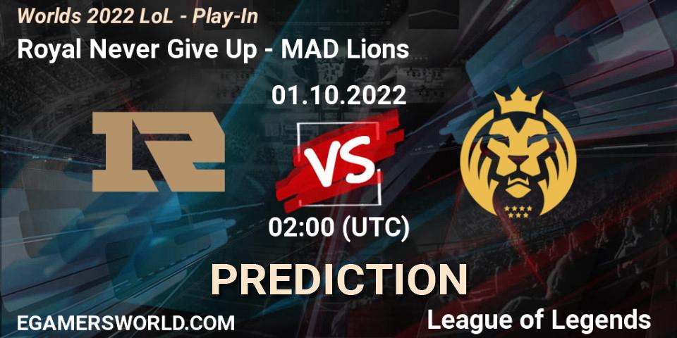 Royal Never Give Up - MAD Lions: прогноз. 01.10.2022 at 02:30, LoL, Worlds 2022 LoL - Play-In