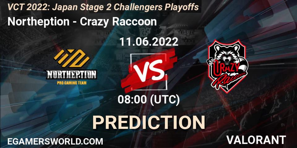 Northeption - Crazy Raccoon: прогноз. 11.06.2022 at 08:35, VALORANT, VCT 2022: Japan Stage 2 Challengers Playoffs