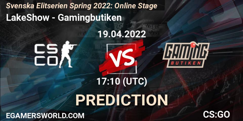 LakeShow - Gamingbutiken: прогноз. 19.04.2022 at 17:10, Counter-Strike (CS2), Svenska Elitserien Spring 2022: Online Stage