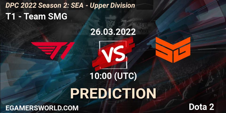 T1 - Team SMG: прогноз. 26.03.2022 at 10:24, Dota 2, DPC 2021/2022 Tour 2 (Season 2): SEA Division I (Upper)