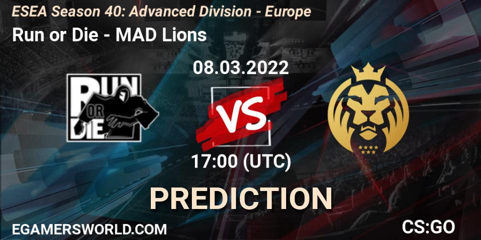 Run or Die - MAD Lions: прогноз. 10.03.2022 at 17:00, Counter-Strike (CS2), ESEA Season 40: Advanced Division - Europe