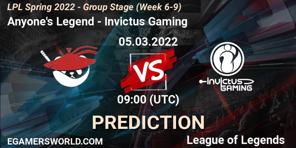 Anyone's Legend - Invictus Gaming: прогноз. 05.03.2022 at 10:00, LoL, LPL Spring 2022 - Group Stage (Week 6-9)