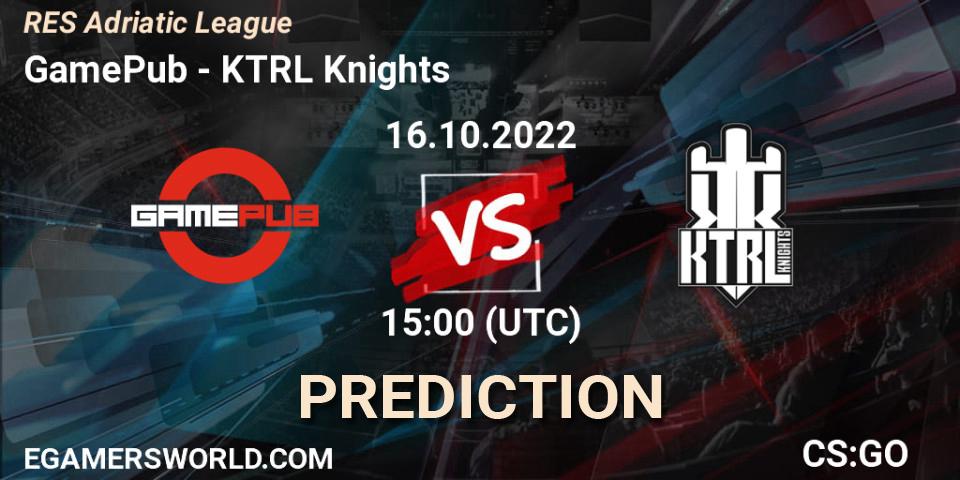 GamePub - KTRL Knights: прогноз. 16.10.2022 at 15:00, Counter-Strike (CS2), RES Adriatic League