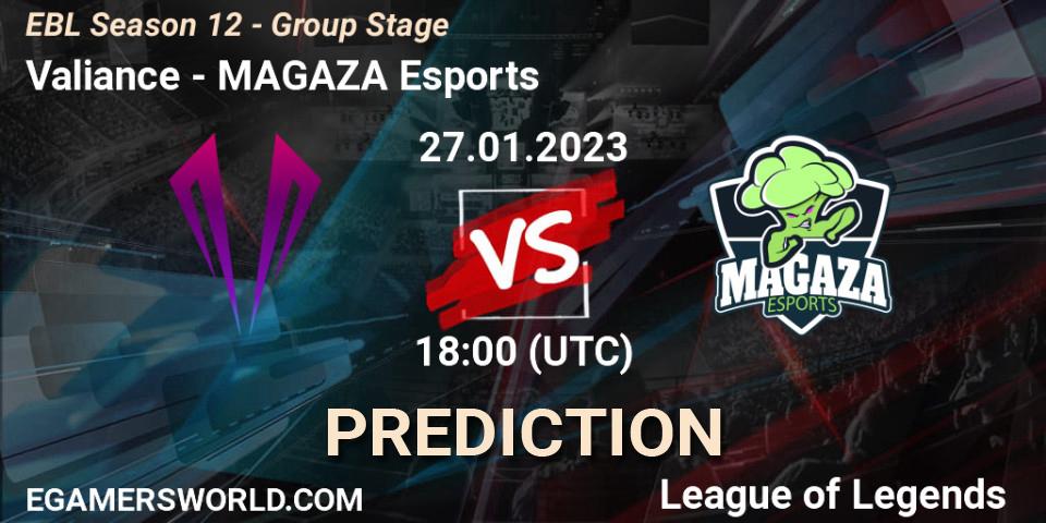 Valiance - MAGAZA Esports: прогноз. 27.01.2023 at 18:00, LoL, EBL Season 12 - Group Stage