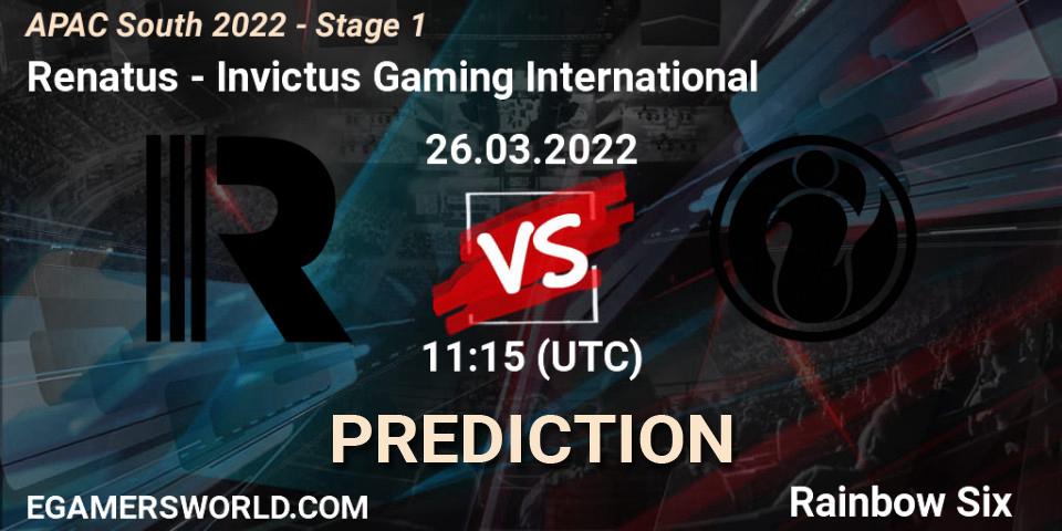 Renatus - Invictus Gaming International: прогноз. 26.03.2022 at 11:15, Rainbow Six, APAC South 2022 - Stage 1