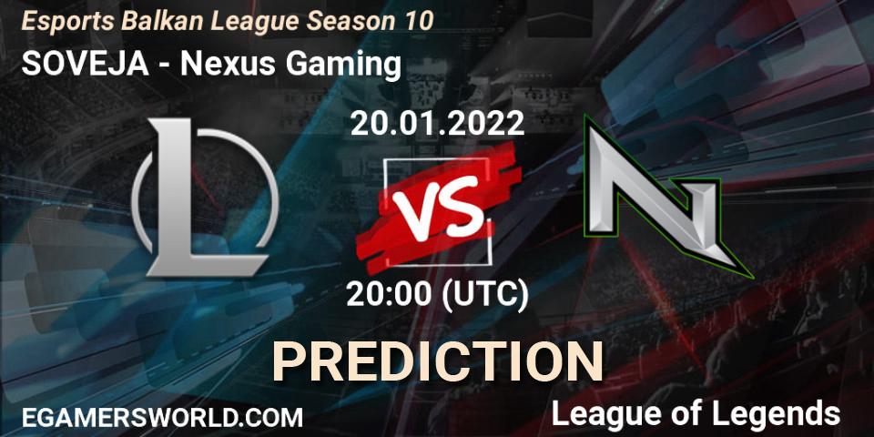SOVEJA - Nexus Gaming: прогноз. 20.01.2022 at 20:00, LoL, Esports Balkan League Season 10