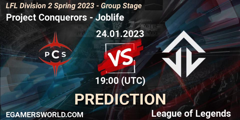 Project Conquerors - Joblife: прогноз. 24.01.2023 at 19:15, LoL, LFL Division 2 Spring 2023 - Group Stage