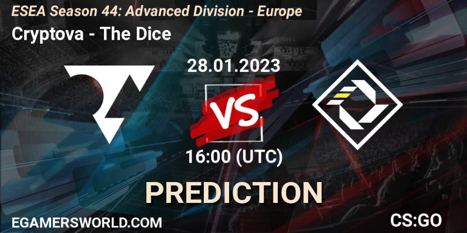 Cryptova - The Dice: прогноз. 28.01.2023 at 16:00, Counter-Strike (CS2), ESEA Season 44: Advanced Division - Europe