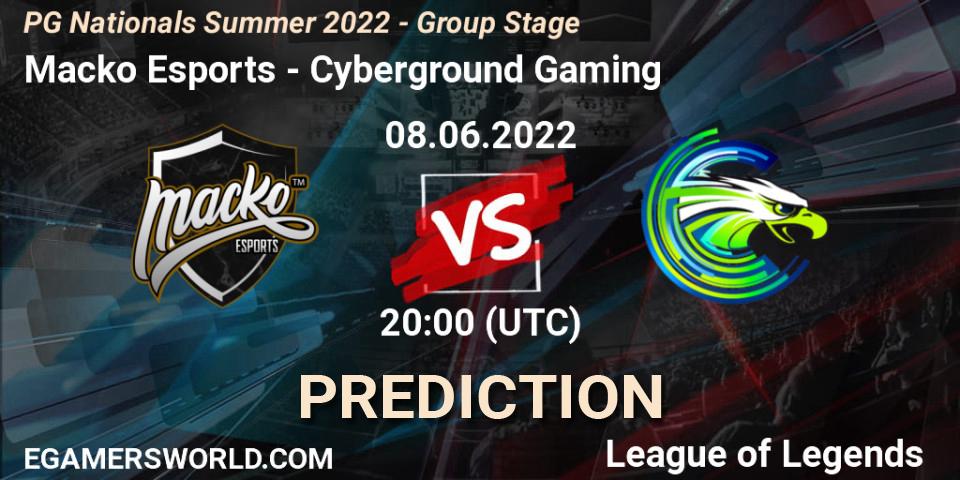 Macko Esports - Cyberground Gaming: прогноз. 08.06.2022 at 20:00, LoL, PG Nationals Summer 2022 - Group Stage