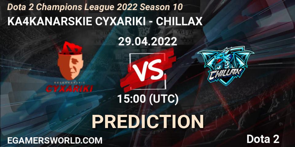KA4KANARSKIE CYXARIKI - CHILLAX: прогноз. 29.04.2022 at 18:00, Dota 2, Dota 2 Champions League 2022 Season 10 