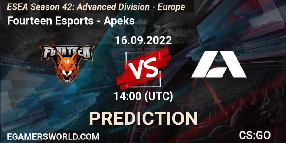 Fourteen Esports - Apeks: прогноз. 16.09.22, CS2 (CS:GO), ESEA Season 42: Advanced Division - Europe