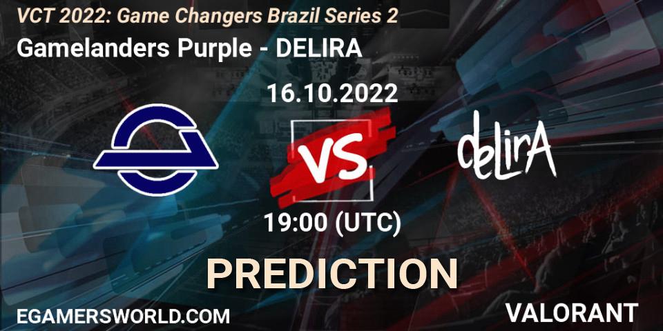 Gamelanders Purple - DELIRA: прогноз. 16.10.2022 at 18:30, VALORANT, VCT 2022: Game Changers Brazil Series 2