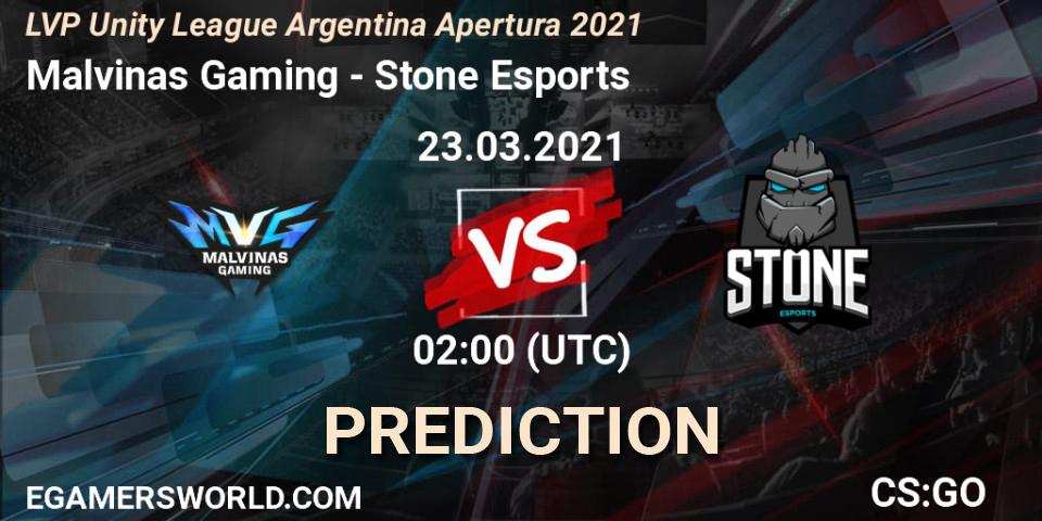 Malvinas Gaming - Stone Esports: прогноз. 23.03.2021 at 02:00, Counter-Strike (CS2), LVP Unity League Argentina Apertura 2021