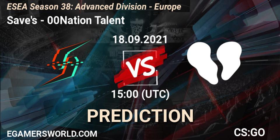 Save's - 00Nation Talent: прогноз. 18.09.2021 at 15:00, Counter-Strike (CS2), ESEA Season 38: Advanced Division - Europe
