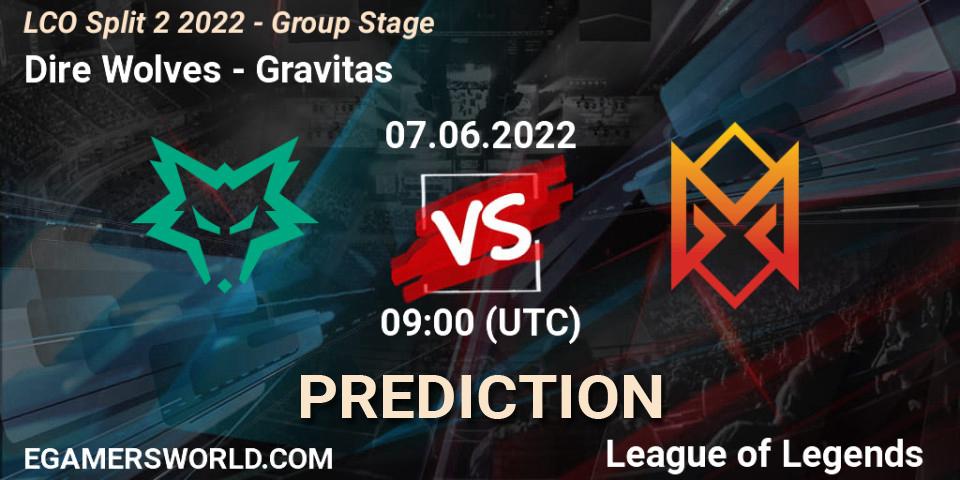 Dire Wolves - Gravitas: прогноз. 07.06.2022 at 09:00, LoL, LCO Split 2 2022 - Group Stage