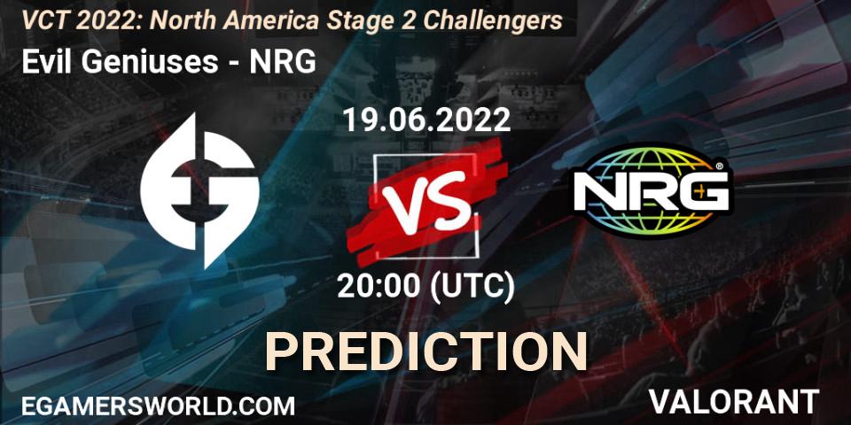 Evil Geniuses - NRG: прогноз. 19.06.22, VALORANT, VCT 2022: North America Stage 2 Challengers